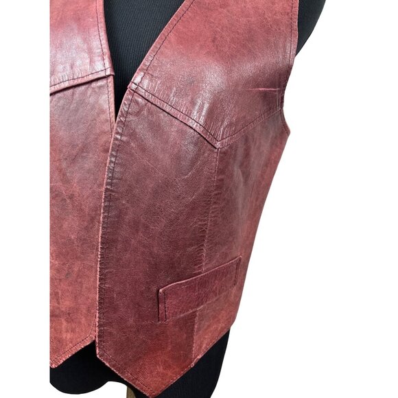 Jordache Vintage Unisex Red Leather Western Country Boho Vest Sz M - Picture 4 of 10